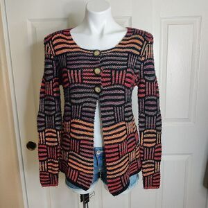 Alison Sheri multi color buttoned sweater cardigan sz M
